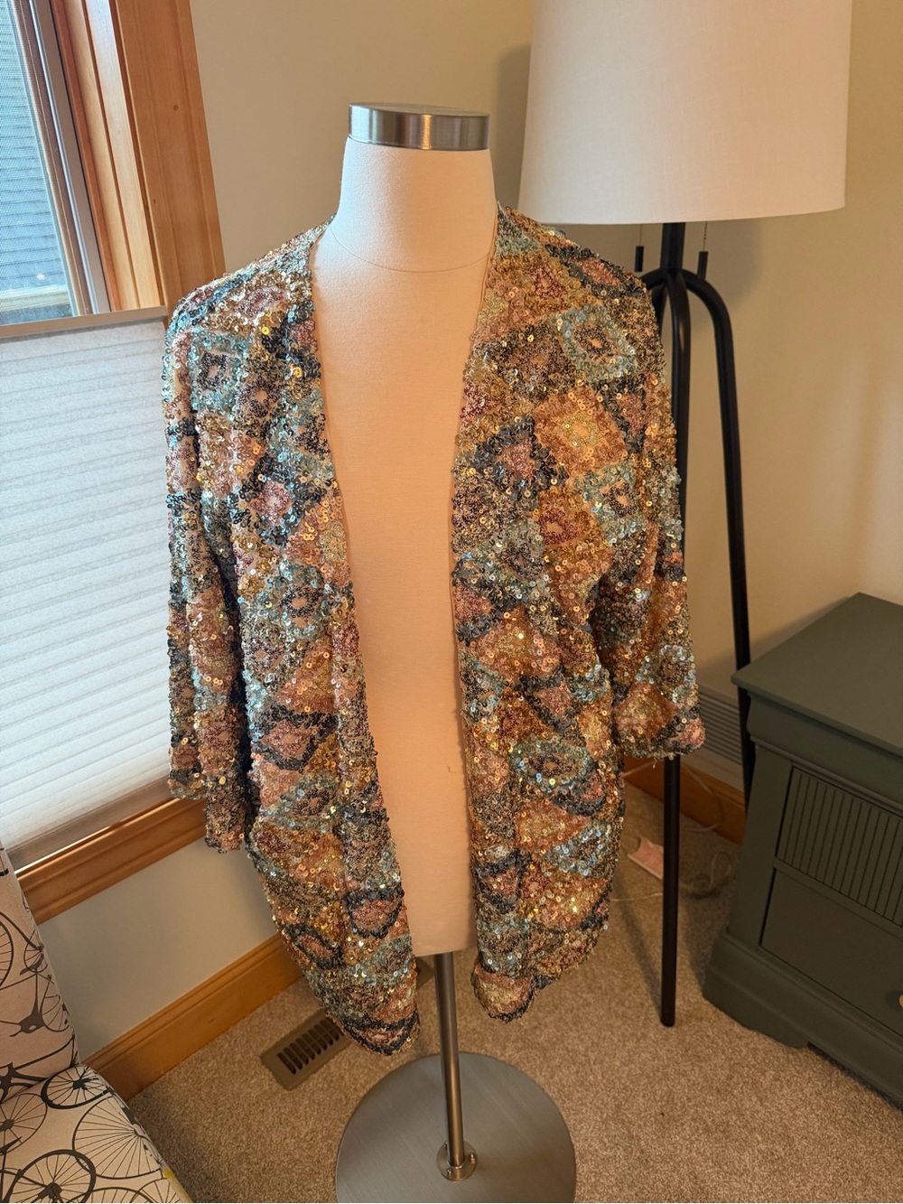 Sequin Patchwork Open-Front Jacket in Multicolor